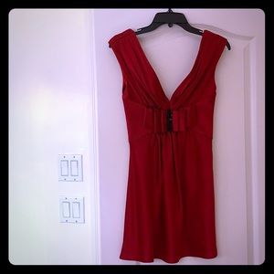 ABS Double v-neck Satin Red Dress